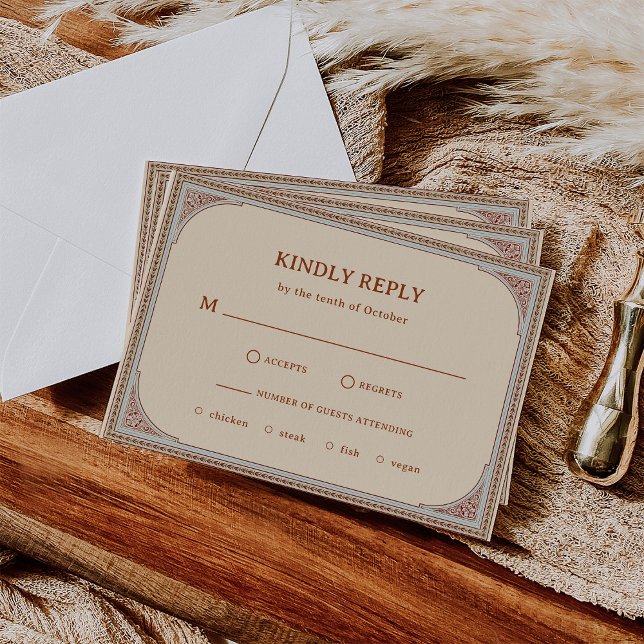 Bibliothek | Elegante Vintage RahmenWedding RSVP Karte (A vintage, elegant wedding rsvp with an ornate antique style frame in a neutral color scheme)