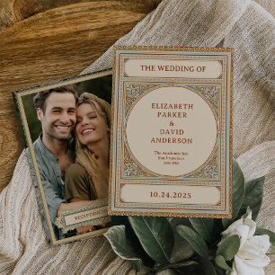 Bibliothek Eleganter Vintage-Rahmen mit Hochzeit Einladung