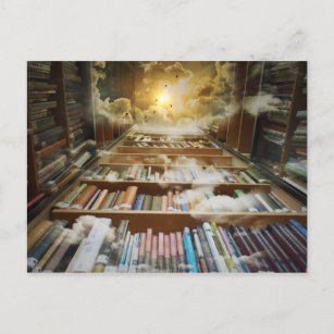 Bibliothek im Himmel Postkarte