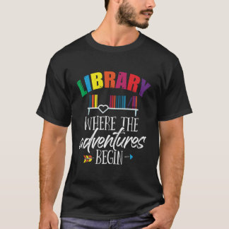 Bibliothek, in der Abenteuer in der Schule beginne T-Shirt