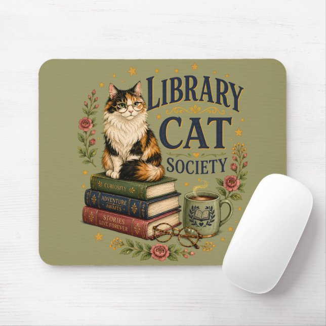Bibliothek Katzen Gesellschaft Buchliebende Dreifa Mousepad (Mit Mouse)