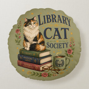 Bibliothek Katzen Gesellschaft Buchliebende Dreifa Rundes Kissen