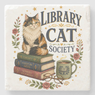Bibliothek Katzen Gesellschaft Buchliebende Dreifa Steinuntersetzer