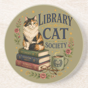 Bibliothek Katzen Gesellschaft Buchliebhaber Dreif Getränkeuntersetzer