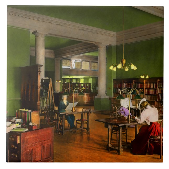 Bibliothek - Lesen von Erwachsenen 1900 Fliese (Vorderseite)