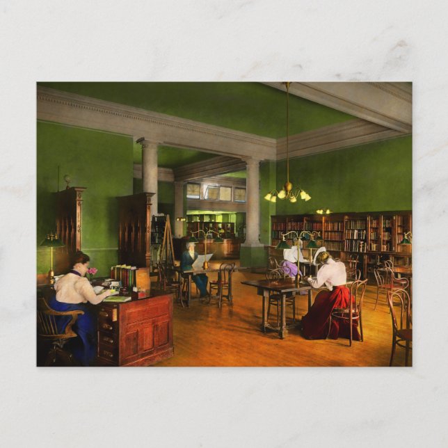 Bibliothek - Lesen von Erwachsenen 1900 Postkarte (Vorderseite)