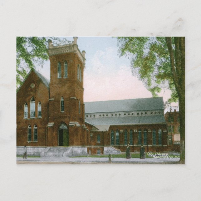 Bibliothek, Manchester, NH 1909 Vintag Postkarte (Vorderseite)