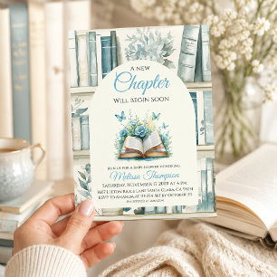 Bibliothek Neues Kapitel Blauer Junge Buch Baby Sh Einladung