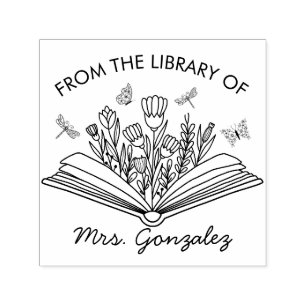 Bibliothek "Open Book Blume Dragonfats Lehrer" Permastempel