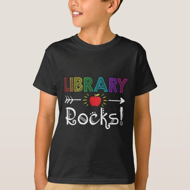 Bibliothek Rocks Lehrer Student Spaß zurück zur Sc T-Shirt (Vorderseite)