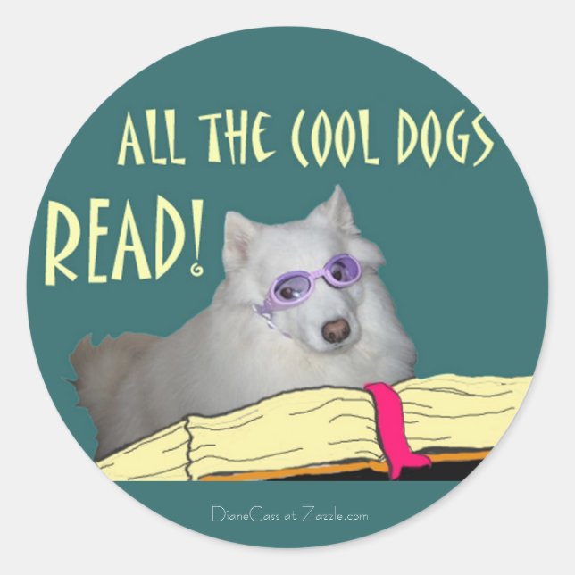 Bibliothek - Samoyed - Coole Hunde Lesen Runder Aufkleber (Vorderseite)