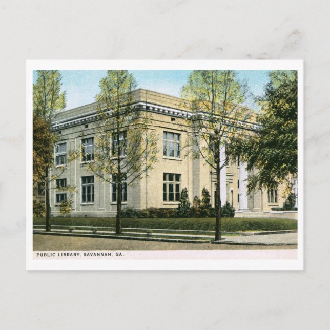 Bibliothek, Savannah, GA Vintag Postkarte (Vorderseite)