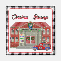 Bibliothek und kleine Bibliothek mit rotem LKW