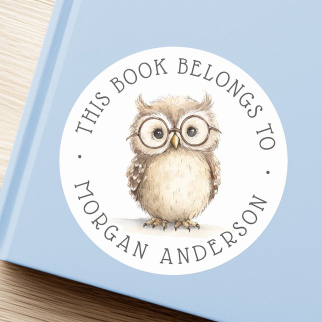 Bibliothek zur Darstellung von Uhu-Aquarellen Runder Aufkleber (Wise owl watercolor illustration library book classic round sticker)