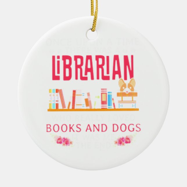 Bibliothekarische Bücher und Hunde Keramik Ornament (Vorne)