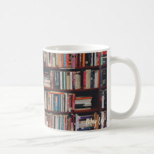 Bibliotheks-Bücherregal-Foto-Tasse Kaffeetasse
