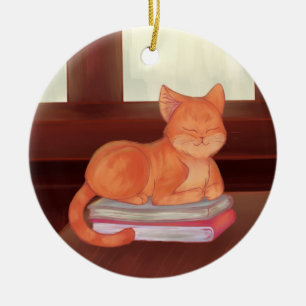Bibliotheks-Katze Keramik Ornament