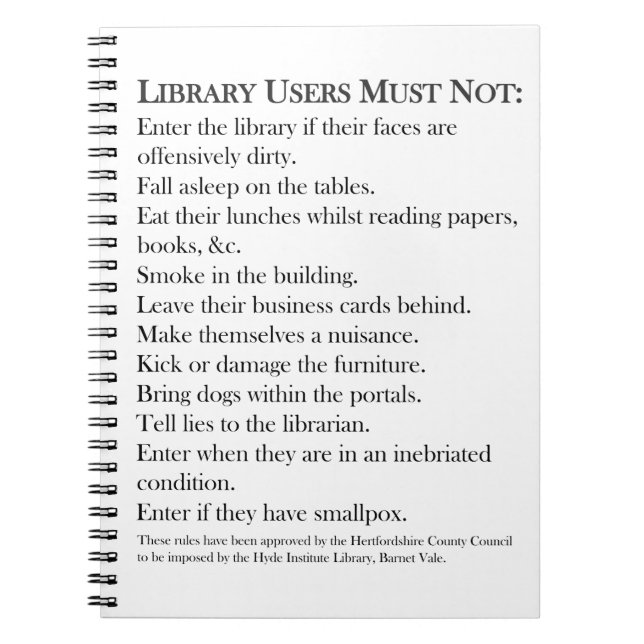 Bibliotheks-Regeln Notizblock (Vorderseite)