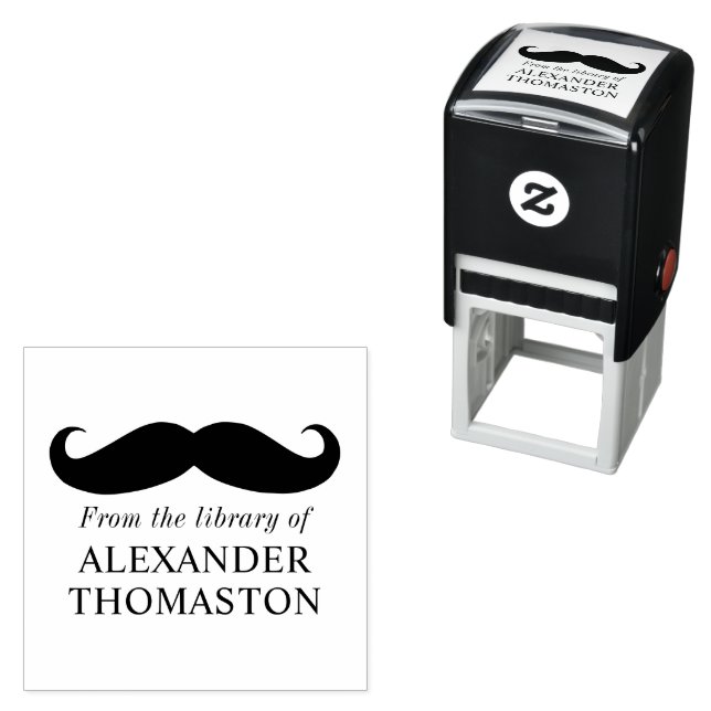 Bibliotheksbuch der Whimsical Curly Mustache-Silho Permastempel (Beispiel)