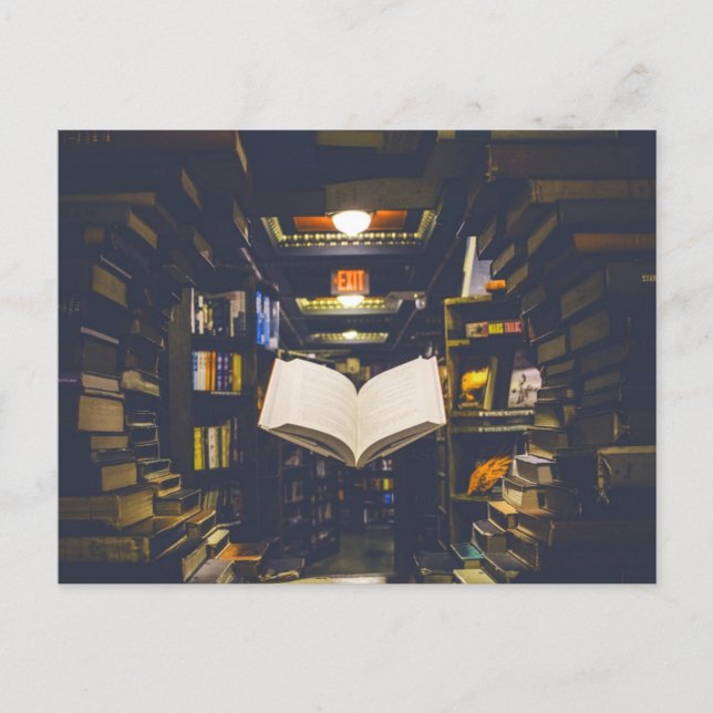 Bibliotheksbücher - Bücherregale im offenen Buch l Postkarte (Vorderseite)