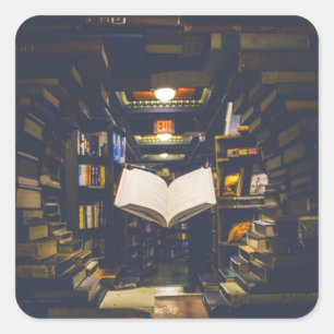 Bibliotheksbücher - Bücherregale im offenen Buch l Quadratischer Aufkleber