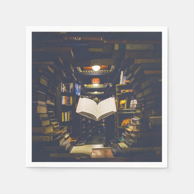 Bibliotheksbücher - Bücherregale im offenen Buch l Serviette (Vorderseite)