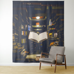 Bibliotheksbücher - Bücherregale im offenen Buch l Wandteppich