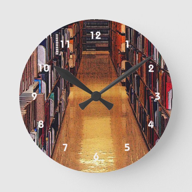 Bibliotheksbücherregale Abstrakte Wall-Uhr Runde Wanduhr (Vorderseite)