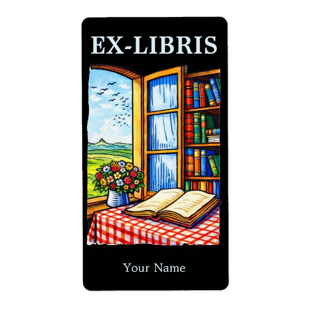 Bibliotheksfenster-Farbbuch-Ex-Libris-Vorlage (Vorne)