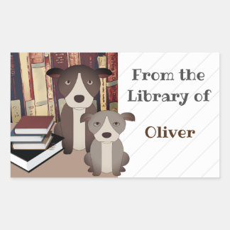 BIBLIOTHEKSHUND. BÜCHER. HÜBSCHE HUNDE. NAME DES RECHTECKIGER AUFKLEBER