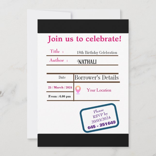 Bibliothekskarte Einladung zum Geburtstag (Vorderseite)