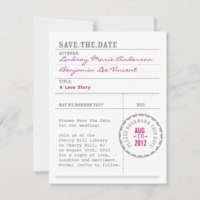Bibliothekskarte Save the Date (Vorderseite)