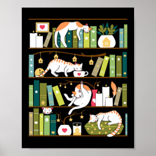 Bibliothekskatzen - skurrile Katzen in den Bücherr Poster