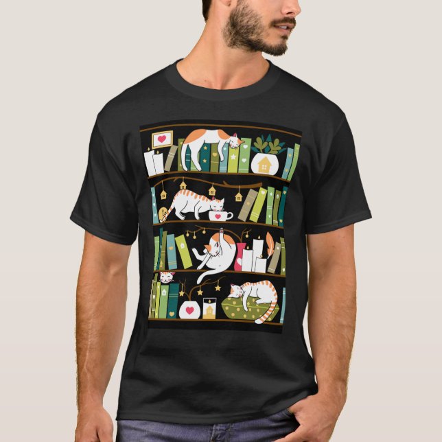 Bibliothekskatzen - skurrile Katzen in den Bücherr T-Shirt (Vorderseite)
