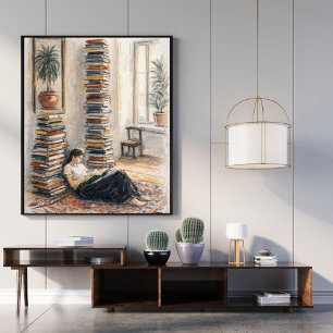 Bibliothekskunst Bücherstapel Lesergeschenk Poster