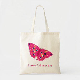 Bibliothekstasche mit dem rosa Namensschmetterling Tragetasche