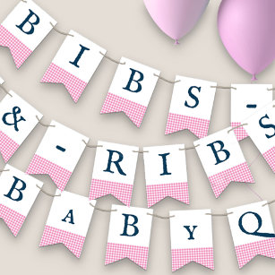 Bibs & Ribs BaByQ Editable Pink Navy Baby Shower Wimpelkette