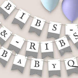 Bibs & Ribs BaByQ Editierbare graue karierte Babyp Wimpelkette