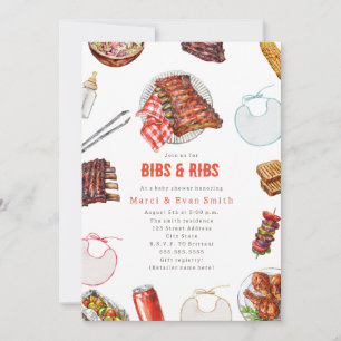 Bibs & Ribs BBQ Picknick Neutrale Babyparty Einladung