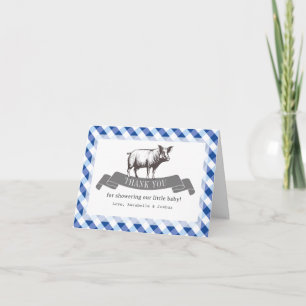 Bibs & Ribs BBQ Rustikale Navy Gingham Babyparty Dankeskarte
