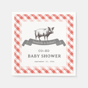 Bibs & Ribs BBQ Rustikaler Rotkarierter Babyshower Serviette