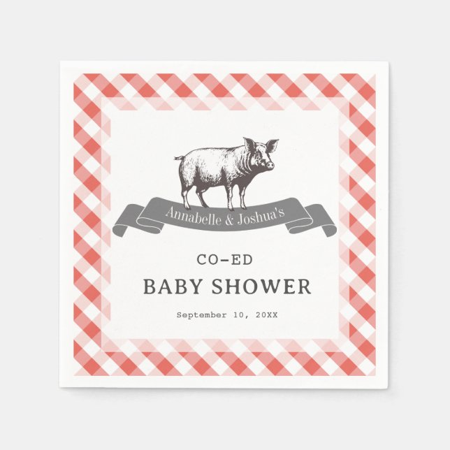 Bibs & Ribs BBQ Rustikaler Rotkarierter Babyshower Serviette (Vorderseite)