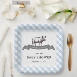 Bibs & Ribs GRILLEN Rustic Blue Gingham Baby Showe Pappteller