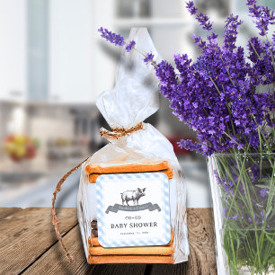 Bibs & Ribs GRILLEN Rustic Blue Gingham Baby Showe Quadratischer Aufkleber