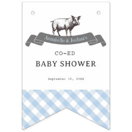 Bibs & Ribs GRILLEN Rustic Blue Gingham Baby Showe Wimpelkette