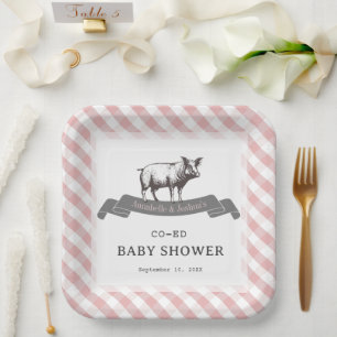 Bibs & Ribs GRILLEN Rustic Pink Gingham Kinderdusc Pappteller