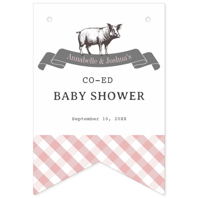 Bibs & Ribs GRILLEN Rustic Pink Gingham Kinderdusc Wimpelkette (Zweite Fahne)