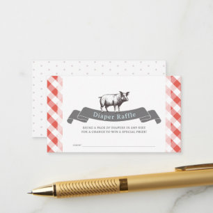 Bibs & Ribs Rot Gingham Windel Raffel Ticket Begleitkarte