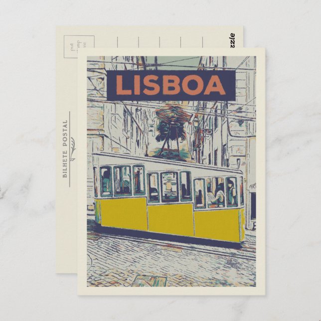 Bica Funicular Illustration, Lissabons ikonischer  Postkarte (Vorne/Hinten)