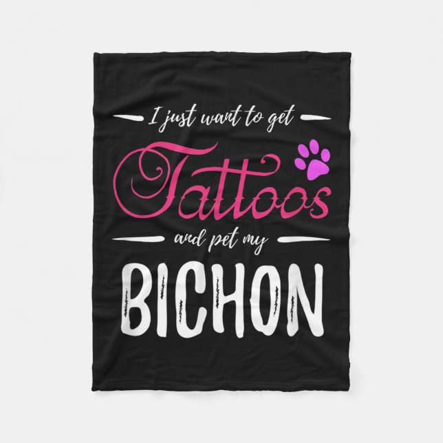 Bichon Dog Lover Tattoo Funny Dog Mama Geschenk Id Fleecedecke (Vorderseite)